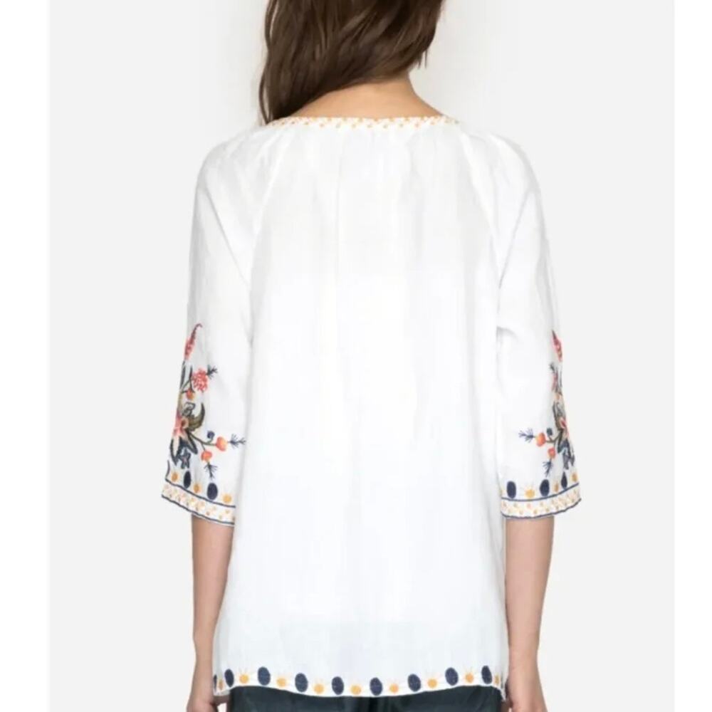 Johnny Was Linen Tiwa Blouse Tunic Top Small Boho Floral Peasant White - Picture 3 of 15